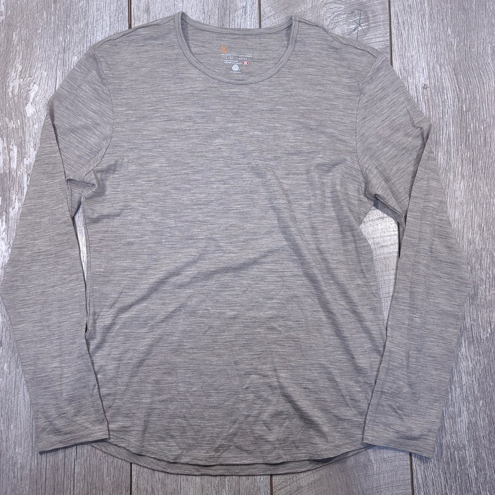 Cloudveil Top Women Large Gray 100% Merino Wool Long Sleeve Crew Neck Base Layer